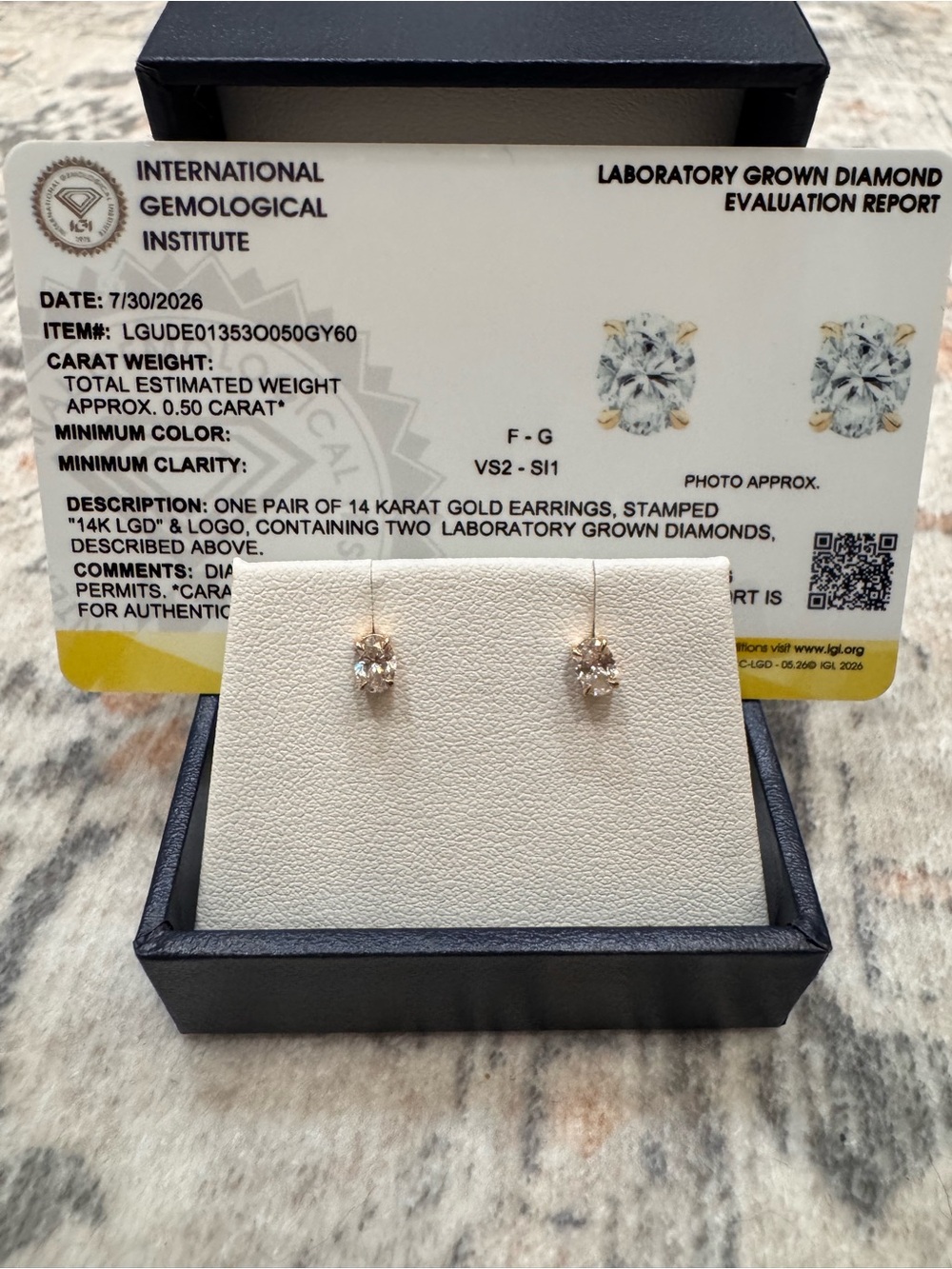 14K Yellow Gold Laboratory-Grown Diamond Oval Shaped Earrings